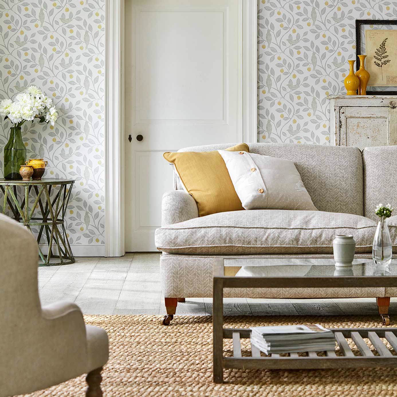 Damson Tree Wallpaper - Mineral/Dove - Sanderson - DHPO216365 - Premier Wallcovering