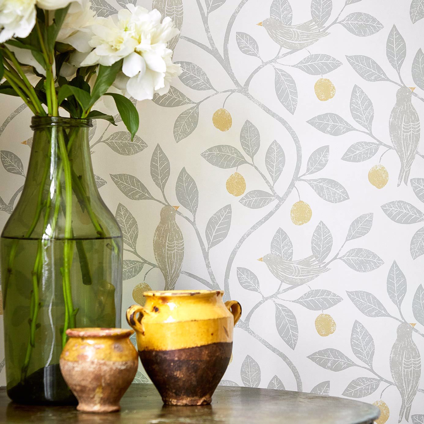 Damson Tree Wallpaper - Mineral/Dove - Sanderson - DHPO216365 - Premier Wallcovering