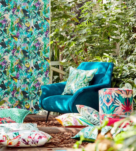 Dance Of Adornment Wallpaper - Wilderness/ Nectar/ Pomegranate - HTEW112763 - Harlequin - Premier Wallcovering