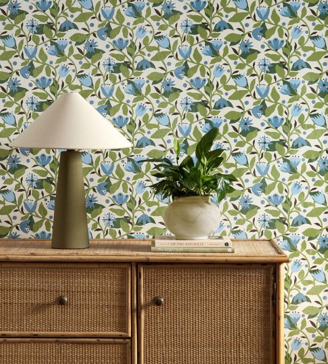 Dancing Daisies Wallpaper - Cornflower - Scion - NSCW113284 - Premier Wallcovering
