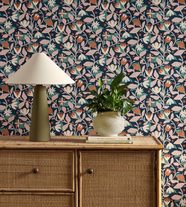 Dancing Daisies Wallpaper - Midnight - Scion - NSCW113282 - Premier Wallcovering