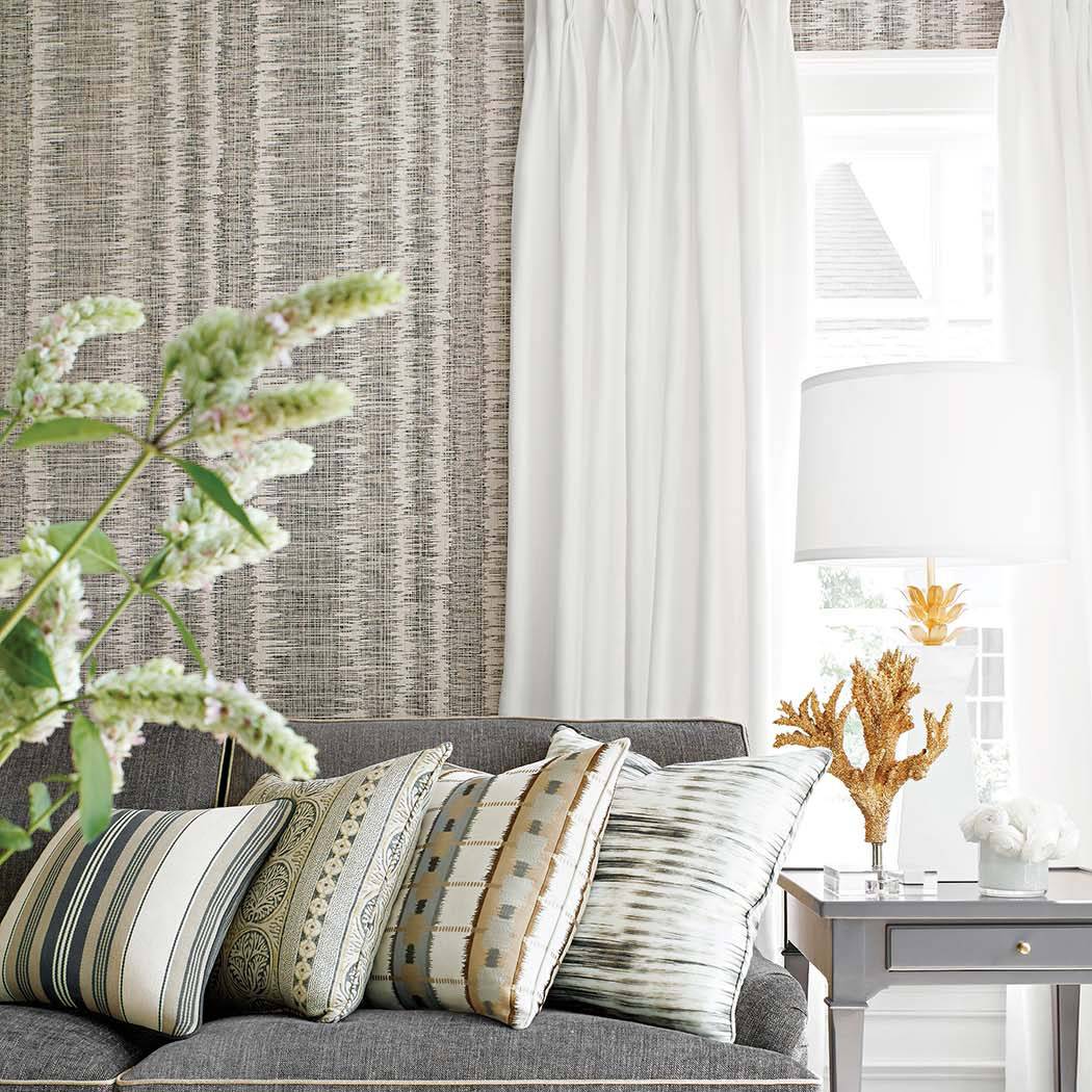 Danube Ikat Wallpaper - Charcoal - Thibaut - T88737 - Premier Wallcovering