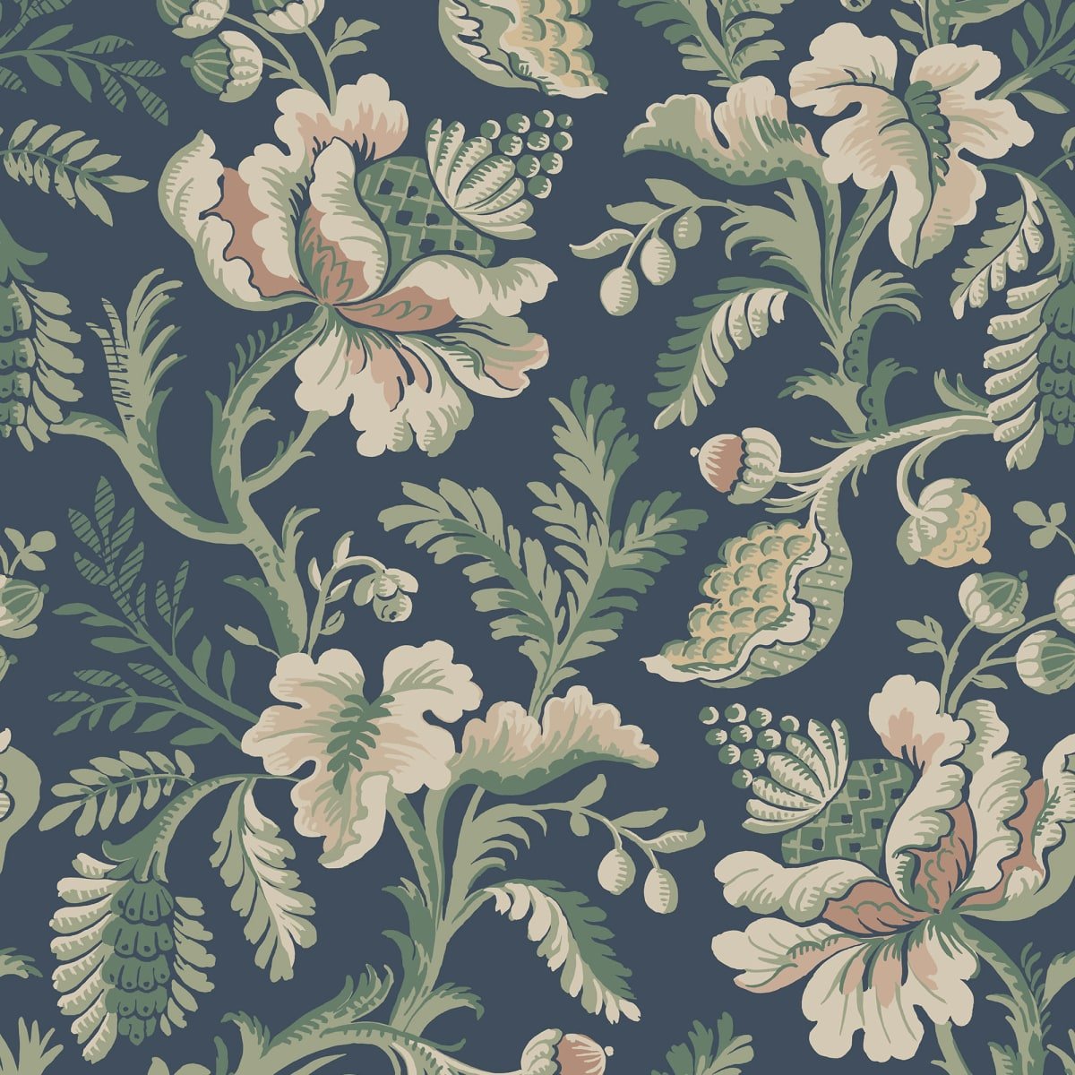 Daphne Wallpaper - Midnight Blue - Sandberg - S10240 - Premier Wallcovering