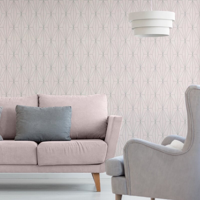 Darcy James Aspen Geo Metallic Wallpaper - Pink/Silver - Muriva - 173543 - Premier Wallcovering