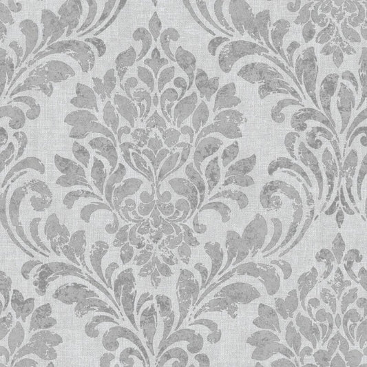 Darcy James Eleanor Damask Metallic Wallpaper - Grey/Silver - Muriva - 173511 - Premier Wallcovering