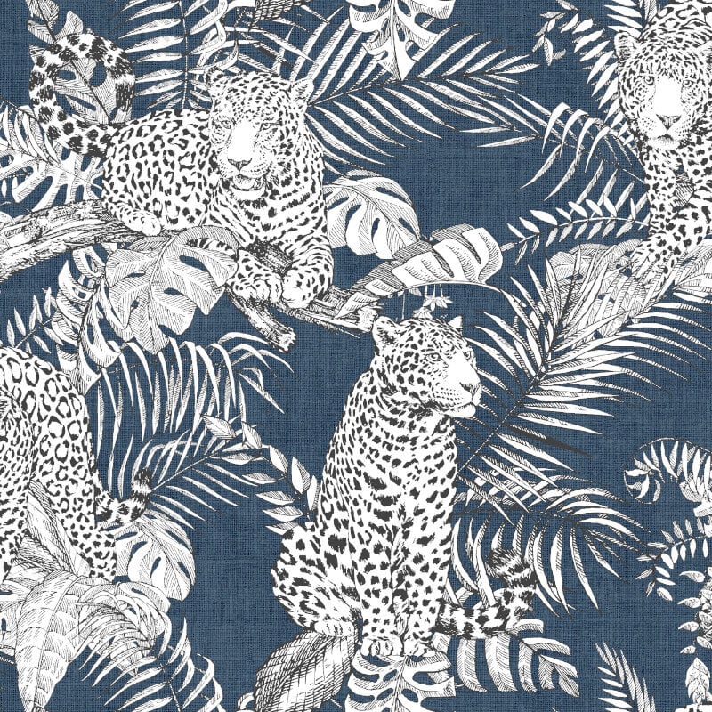 Darcy James Mamboa Leopard Wallpaper - Blue - Muriva - 173523 - Premier Wallcovering