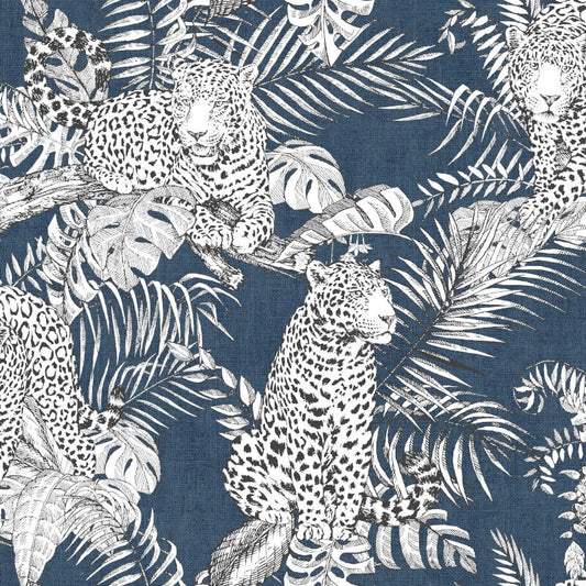 Darcy James Mamboa Leopard Wallpaper - Blue - Muriva - 173523 - Premier Wallcovering