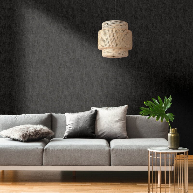 Darcy James Plain Linen Texture Wallpaper - Black - Muriva - 173535 - Premier Wallcovering