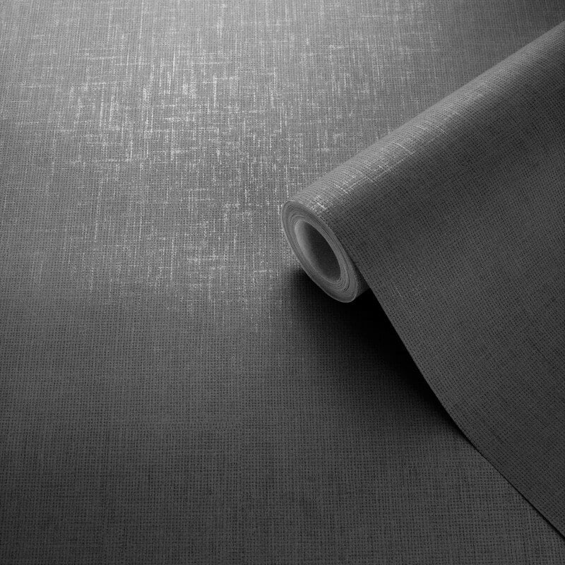Darcy James Plain Linen Texture Wallpaper - Black - Muriva - 173535 - Premier Wallcovering