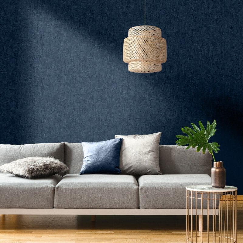 Darcy James Plain Linen Texture Wallpaper - Blue - Muriva - 173533 - Premier Wallcovering