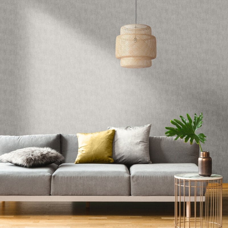 Darcy James Plain Linen Texture Wallpaper - Grey - Muriva - 173531 - Premier Wallcovering