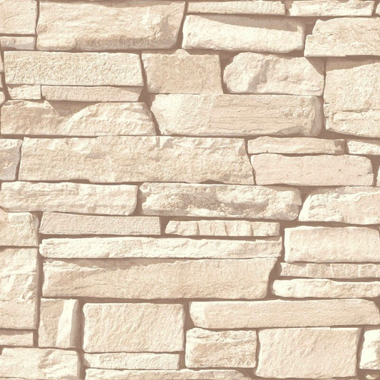 Dax Stone Effect Wallpaper - Natural - Grandeco - 115403 - Premier Wallcovering