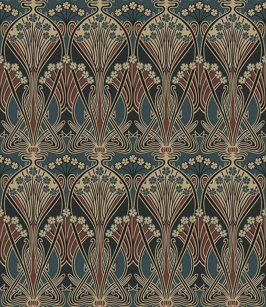 Deco Dragonfly Wallpaper - Aegean Blue & Clay - NextWall - NW55501 - Premier Wallcovering