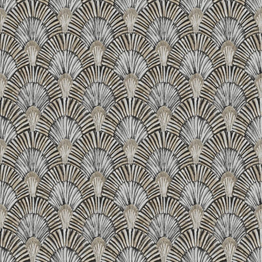 Deco Fan Geometric Metallic Wallpaper - Charcoal/Gold - Grandeco - JF3003 - Premier Wallcovering