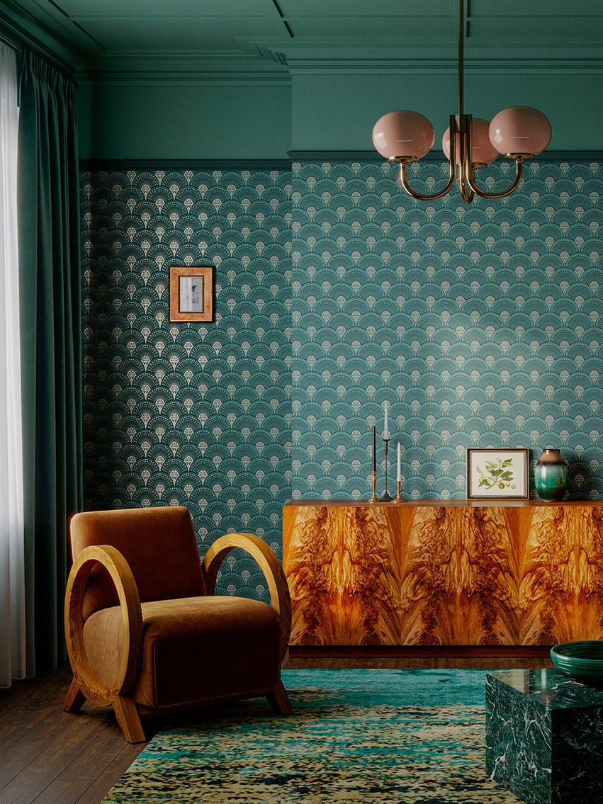 Deco Martini Wallpaper - Green Gold - Divine Savages - DVS069-DM-GR-GOLD-WR - Premier Wallcovering