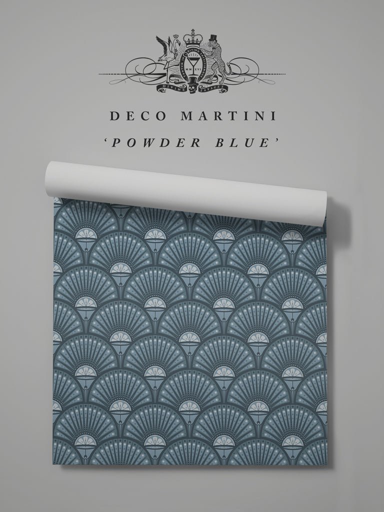 Deco Martini Wallpaper - Powder Blue - Divine Savages - DVS028-DM-POWBL-WR - Premier Wallcovering