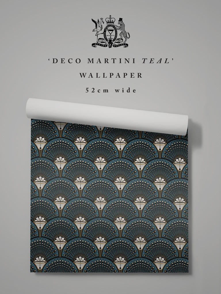 Deco Martini Wallpaper - Teal - Divine Savages - DVS002-DM-TEA-WR - Premier Wallcovering