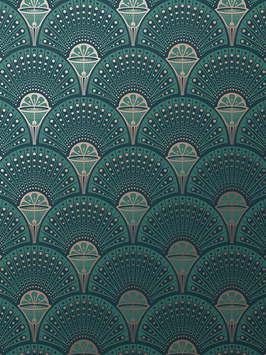 Deco Martini Wallpaper - Green Gold - Divine Savages - DVS069-DM-GR-GOLD-WR - Premier Wallcovering