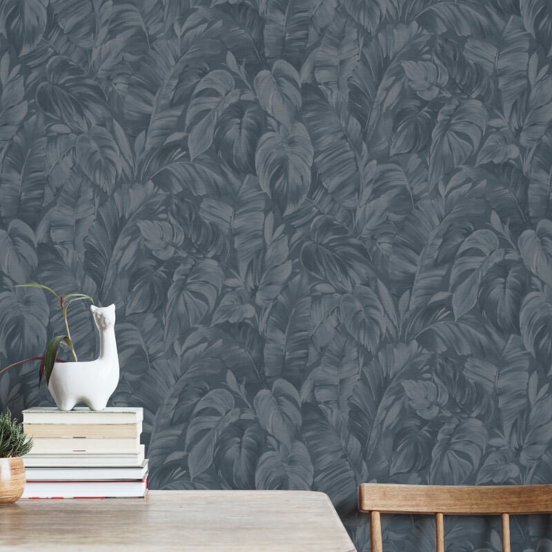 Deliciosa Leaves Wallpaper - Blue - Erismann - 10416 - 08 - Premier Wallcovering