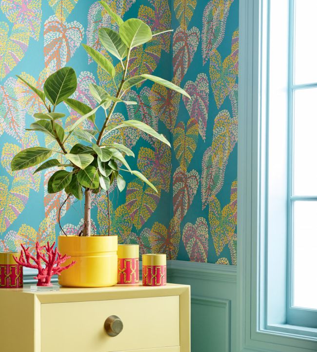 Delila Wallpaper - Turquoise - Thibaut - T15864 - Premier Wallcovering