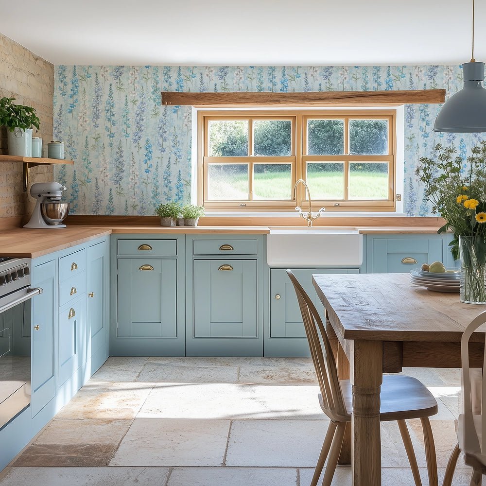 Delphinium Wallpaper - Blue - Lucie Annabel - LAN100449 - Premier Wallcovering