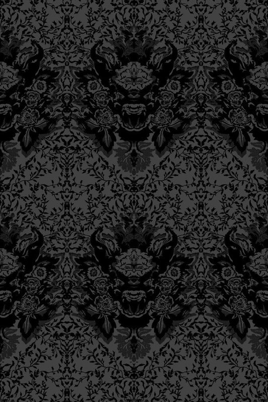 Devil Damask Flock Wallpaper - Black on Carbon - Timorous Beasties - EX/DVL/4007/01 - Premier Wallcovering
