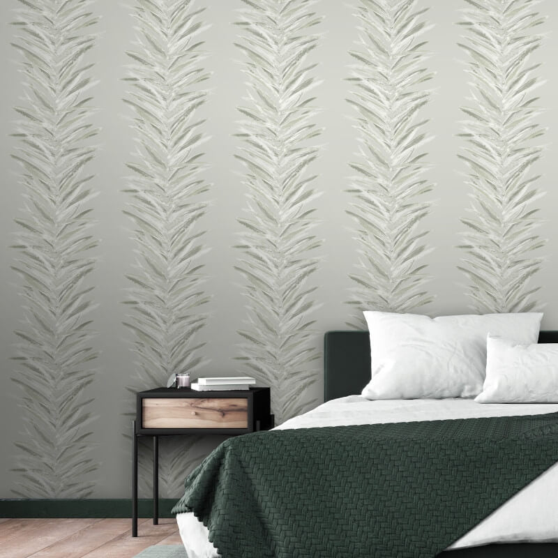 Dhara Large Leaf Metallic Wallpaper - Olive - Muriva - 191502 - Premier Wallcovering