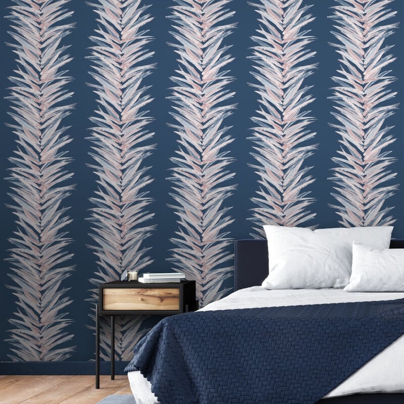 Dhara Large Leaf Metallic Wallpaper - Blue - Muriva - 191503 - Premier Wallcovering