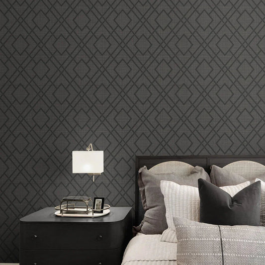 Diamond Trail Wallpaper - Pewter & Charcoal - NextWall - NW56210 - Premier Wallcovering