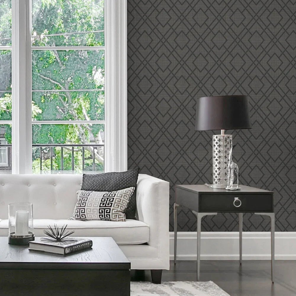 Diamond Trail Wallpaper - Pewter & Charcoal - NextWall - NW56210 - Premier Wallcovering