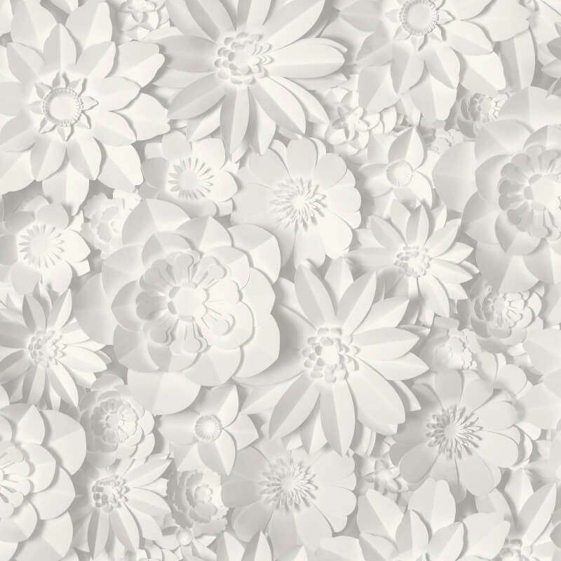 Dimensions 3D Effect Floral Wallpaper - White/Grey - Fine Décor - FD42554 - Premier Wallcovering
