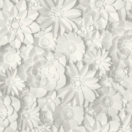 Dimensions 3D Effect Floral Wallpaper - White/Grey - Fine Décor - FD42554 - Premier Wallcovering