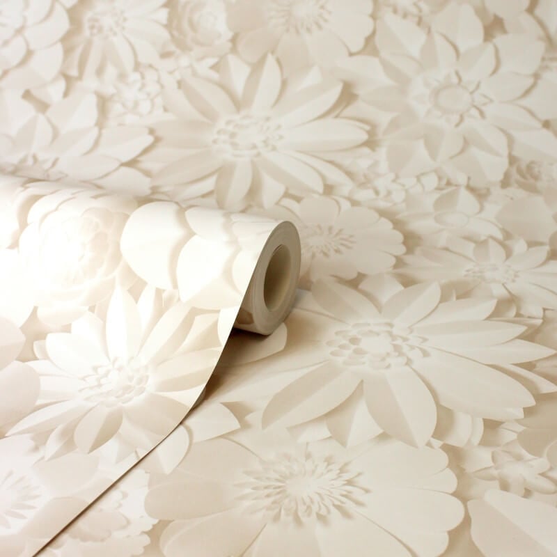 Dimensions 3D Effect Floral Wallpaper - Natural - Fine Décor - FD43604 - Premier Wallcovering