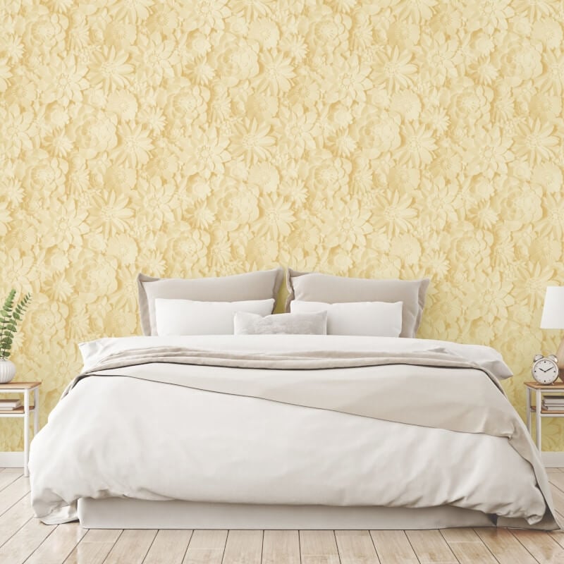 Dimensions 3D Effect Floral Wallpaper - Yellow/Mustard - Fine Décor - FD42597 - Premier Wallcovering
