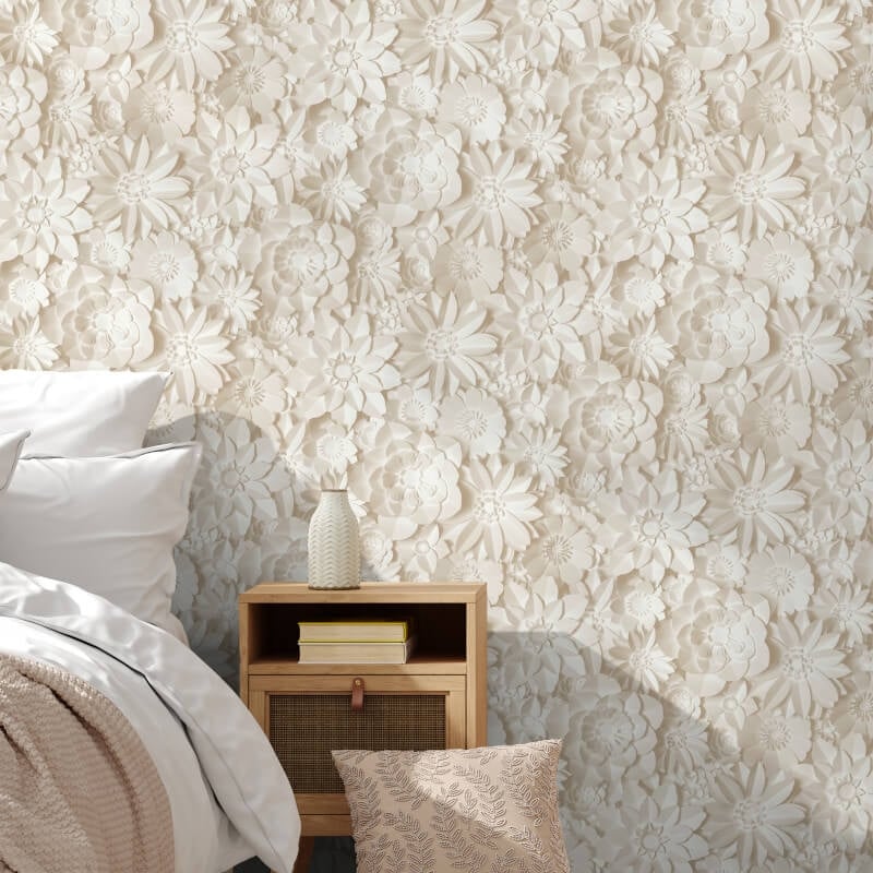 Dimensions 3D Effect Floral Wallpaper - Natural - Fine Décor - FD43604 - Premier Wallcovering