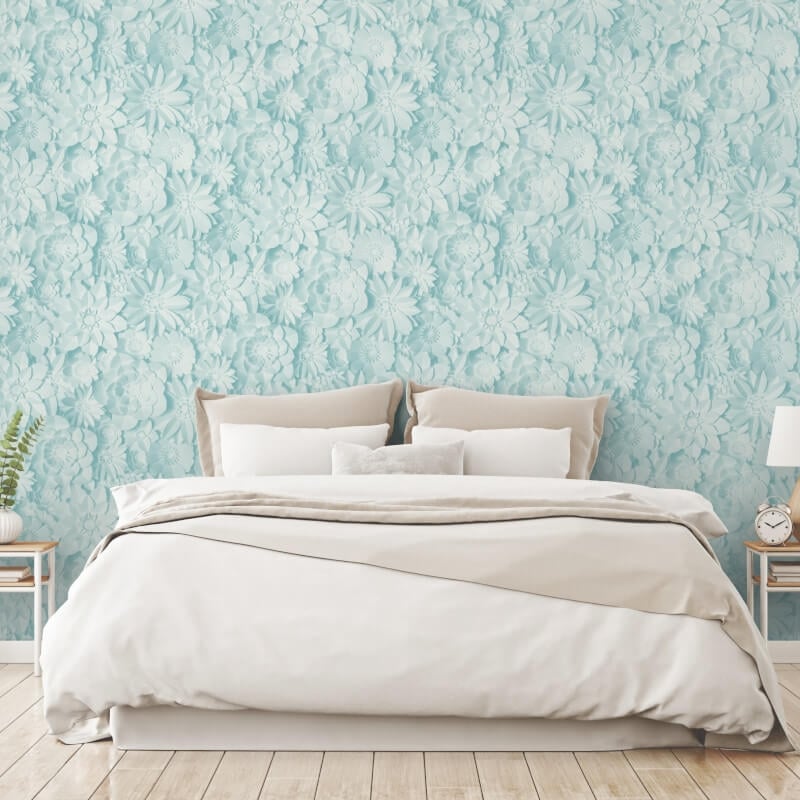 Dimensions 3D Effect Floral Wallpaper - Teal - Fine Décor - FD42598 - Premier Wallcovering