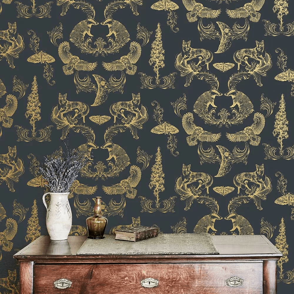 Dipped in Moonlight Wallpaper - Metallic Gold & Charcoal - The Graduate Collection - LG1DIPCHARCOAL - Premier Wallcovering