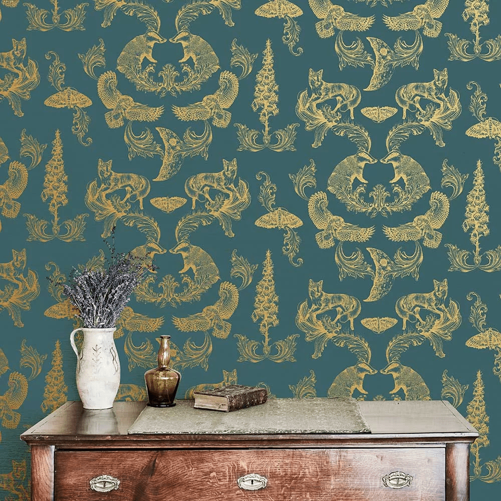 Dipped in Moonlight Wallpaper - Metallic Gold & Teal - The Graduate Collection - LG1DIPTEAL - Premier Wallcovering