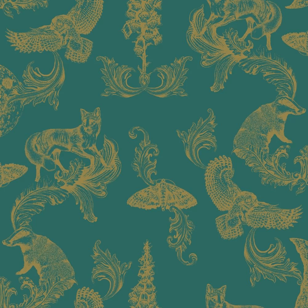 Dipped in Moonlight Wallpaper - Metallic Gold & Teal - The Graduate Collection - LG1DIPTEAL - Premier Wallcovering