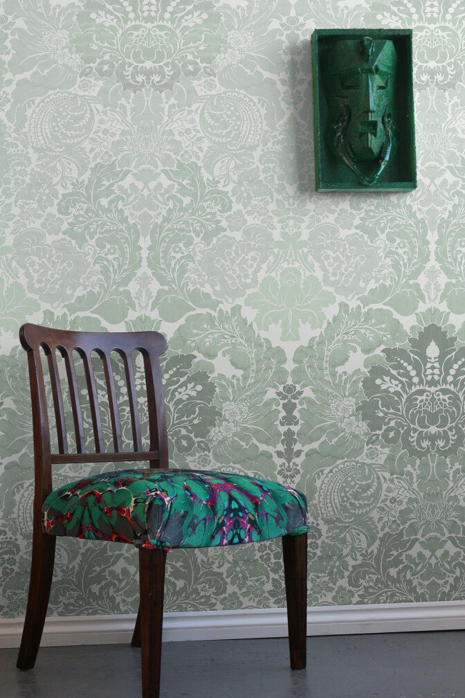 Disappearing Damask Superwide Wallpaper Panel - Mint Green - Timorous Beasties - ROR/DISD/OBRN/03 - Premier Wallcovering