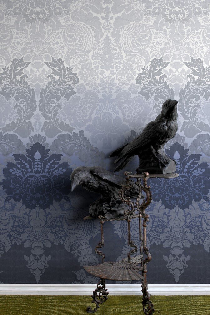 Disappearing Damask Superwide Wallpaper Panel - Blue - Timorous Beasties - ROR/DISD/OBRN/06 - Premier Wallcovering