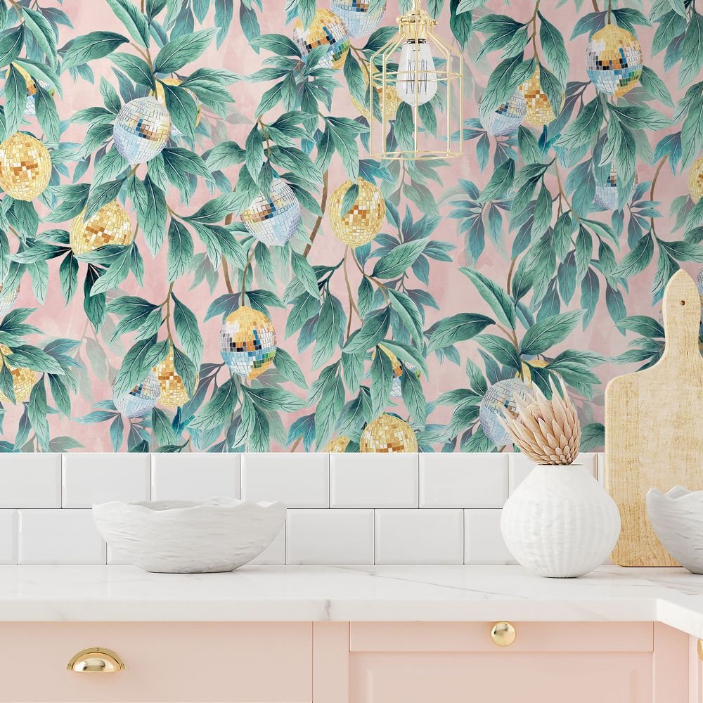 Disco Lemons Wallpaper - Dusty Teal - Brand McKenzie - BMGI006/04D - Premier Wallcovering