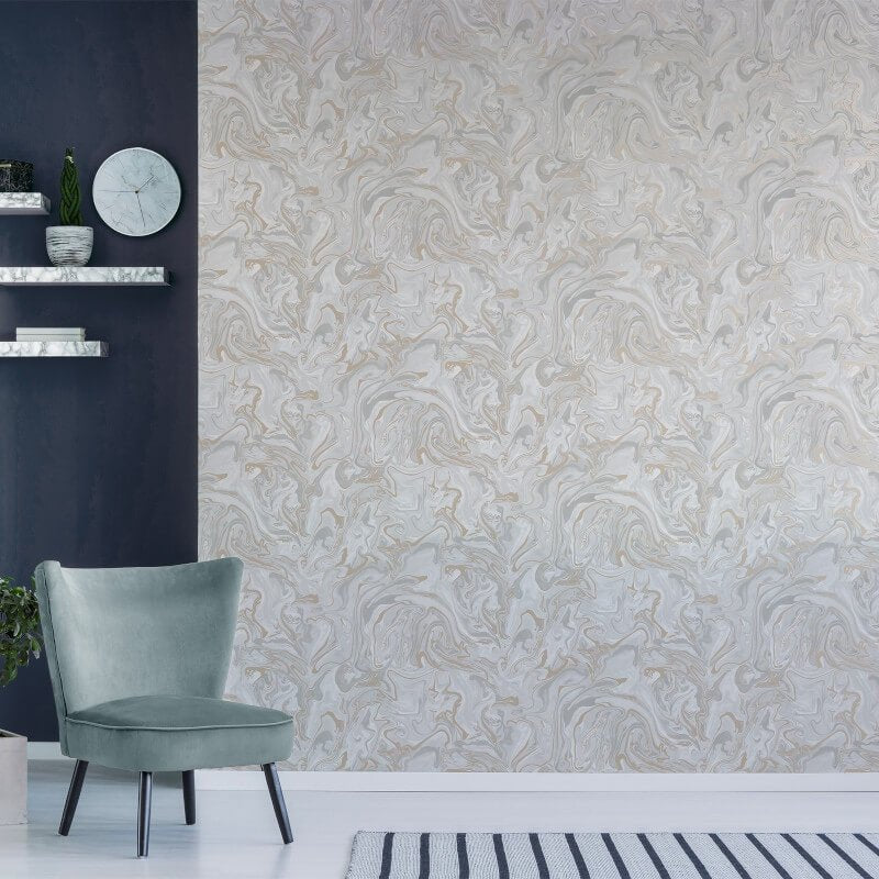 Distinctive Marble Metallic Wallpaper - Natural/Grey - Fine Décor - FD43056 - Premier Wallcovering