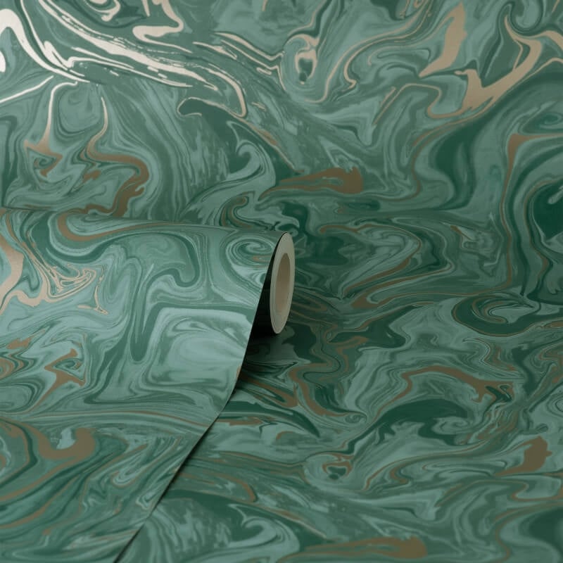 Distinctive Marble Metallic Wallpaper - Emerald/Gold - Fine Décor - FD43058 - Premier Wallcovering