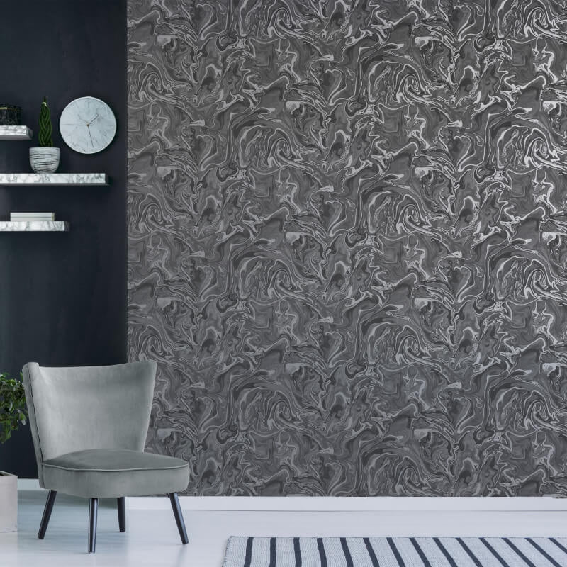 Distinctive Marble Metallic Wallpaper - Charcoal/Grey - Fine Décor - FD43057 - Premier Wallcovering