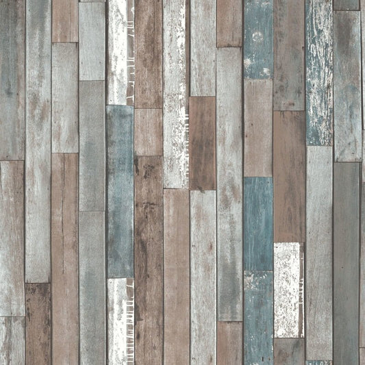Distinctive Reclaimed Wood Planks Wallpaper - Blue - Fine Décor - FD40888 - Premier Wallcovering