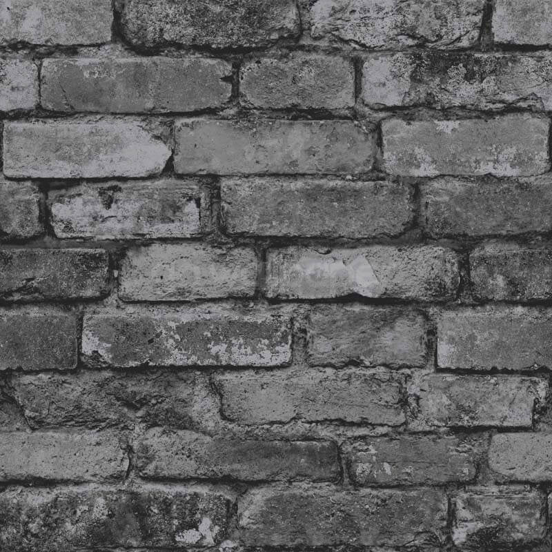 Distinctive Rustic Brick Wallpaper - Black/Grey/Silver - Fine Décor - FD31284 - Premier Wallcovering