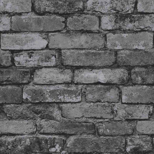 Distinctive Rustic Brick Wallpaper - Black/Grey/Silver - Fine Décor - FD31284 - Premier Wallcovering