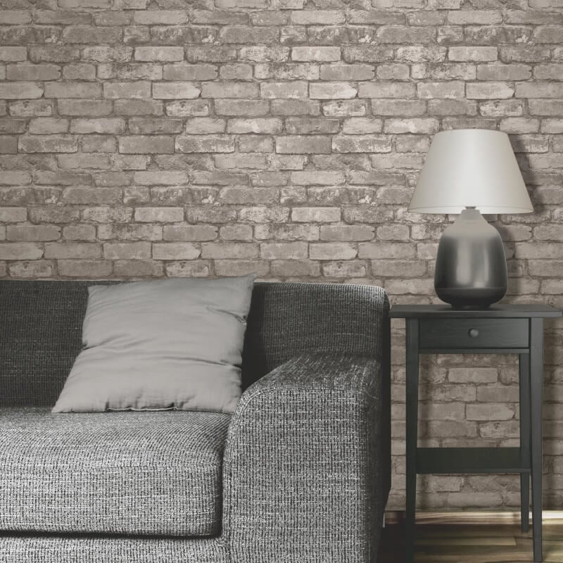 Distinctive Rustic Brick Wallpaper - Silver/Grey - Fine Décor - FD31286 - Premier Wallcovering