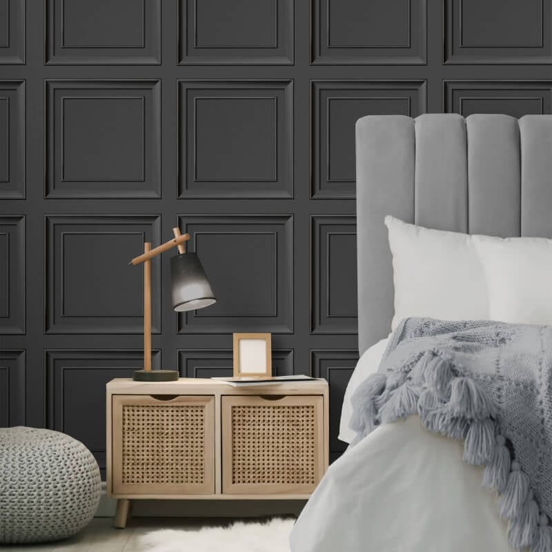 Distinctive Square Panel Wallpaper - Dark Grey - Fine Décor - FD43001 - Premier Wallcovering
